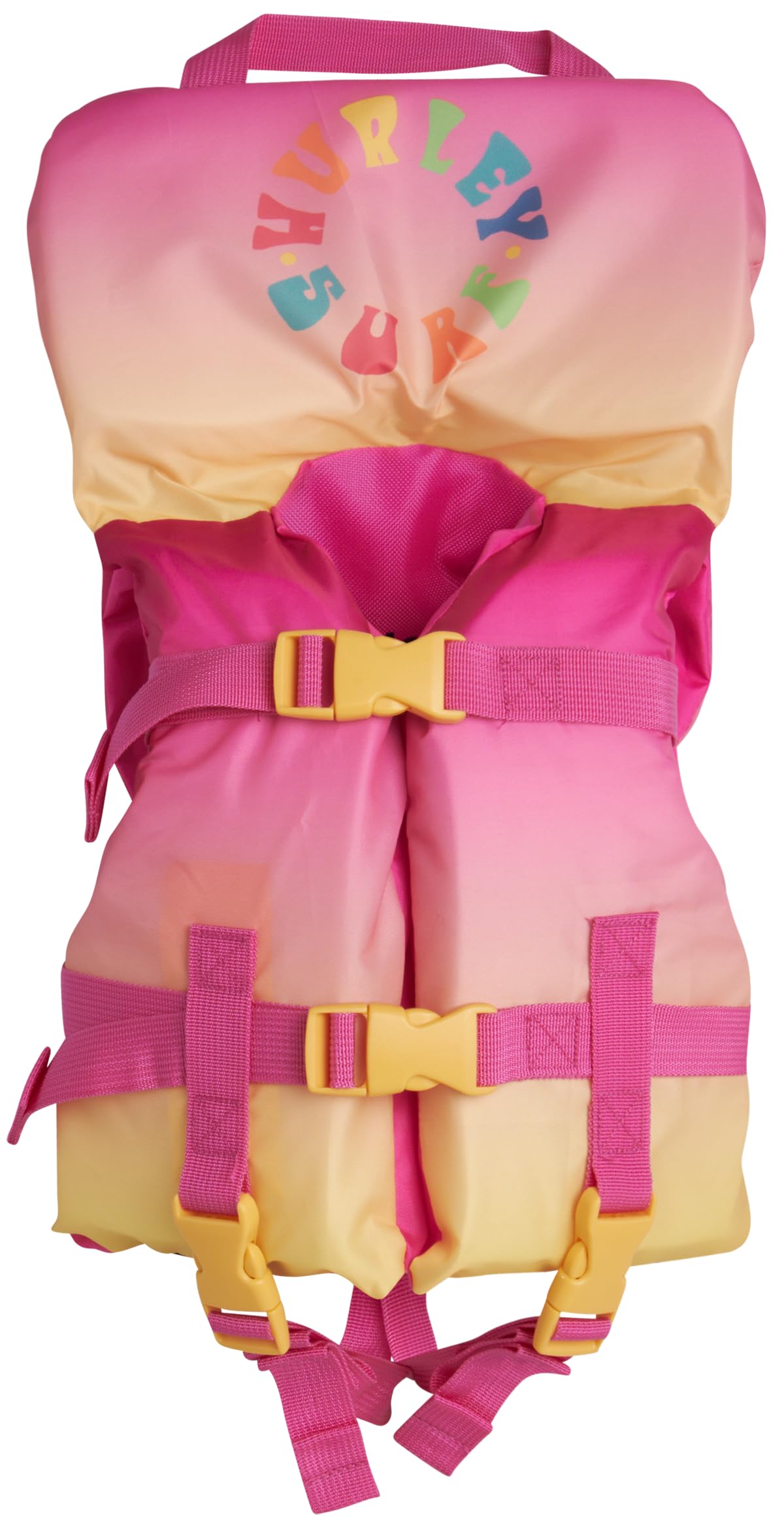 Hurley Infant Swim Vest - Kids Swim Training Vest with Head Support - Learn to Swim Jackets for Kids (1-4 Years 24-66lbs) Size Small Pink/Yellow Gradient
