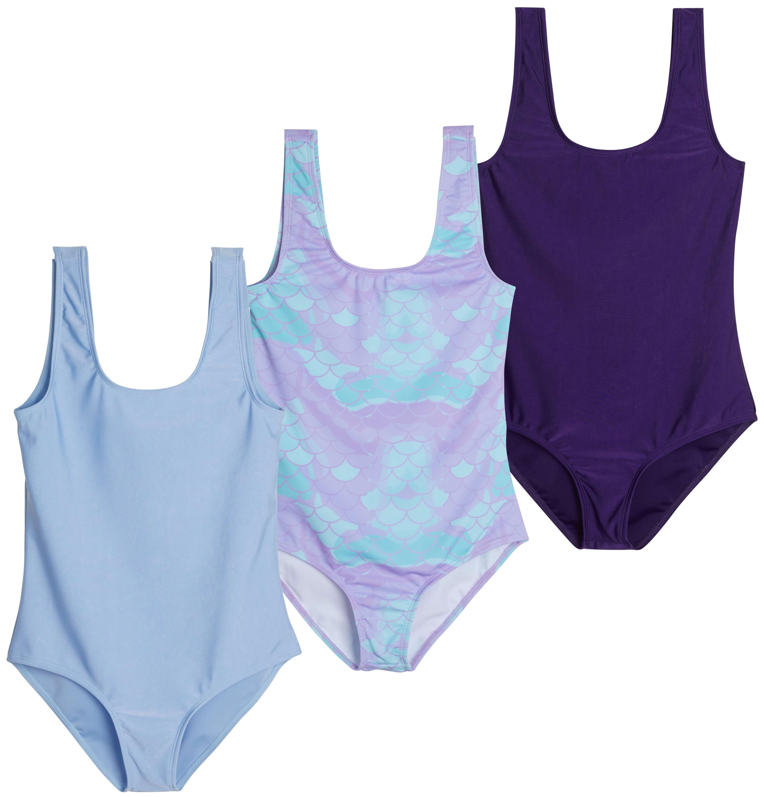 Real Essentials 3 Pack: Girls One Piece Swimsuit Bathing Swim Suit Girl 1-Piece Kids Tankini Swimsuits Teen Beach Little Swimwear Kid Outfit Swimming Surf Teen Matching Cute - Set 2 M (10/12)